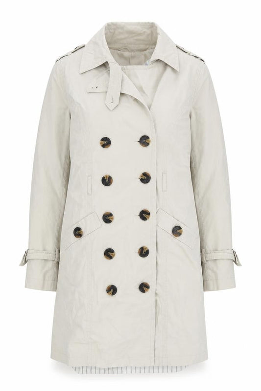 Front view of Papaya women’s beige overcoat coat, size UK 10