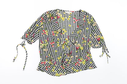 Additional front view of Miss Selfridge women’s black check kimono t-shirt, size UK 8