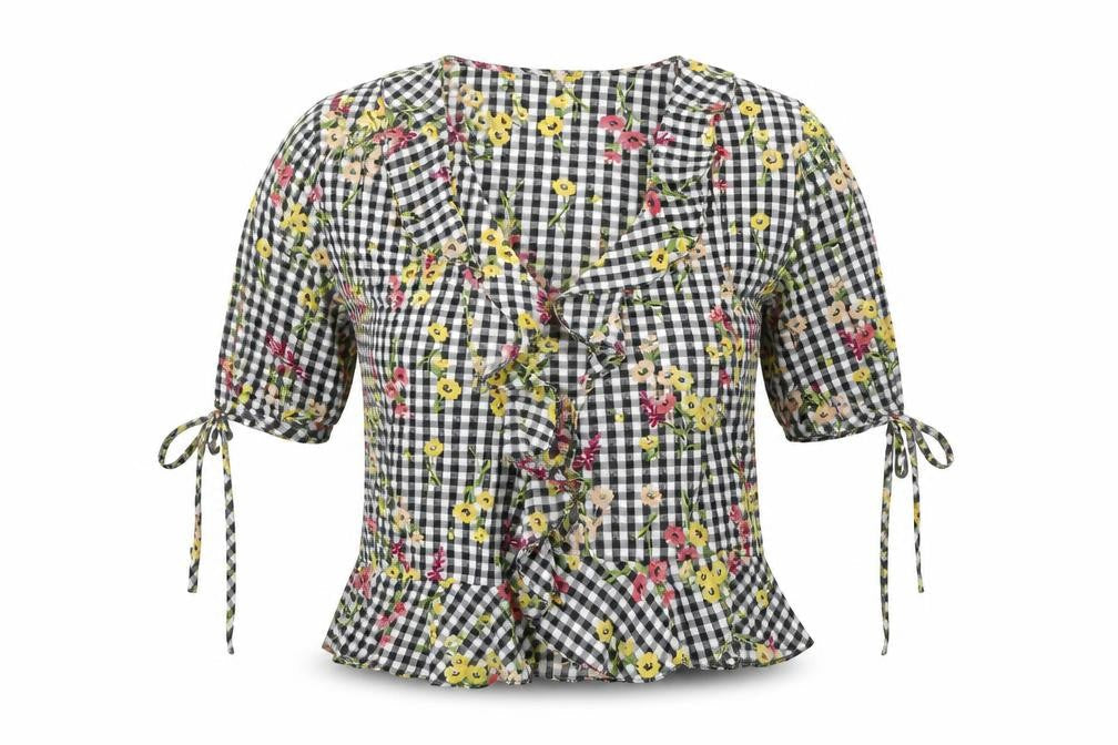 Miss Selfridge Womens Black Check  Kimono T-Shirt Size 8