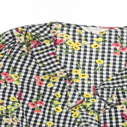 Close-up detail of Miss Selfridge women’s black check kimono t-shirt, size UK 8