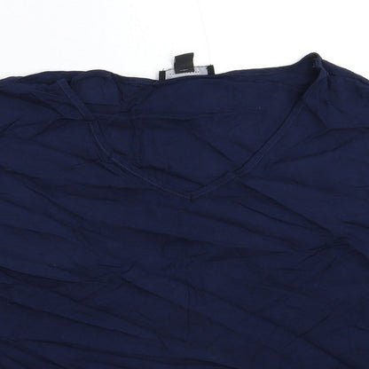 Close-up detail of Atmosphere women’s blue basic t-shirt, size UK 12