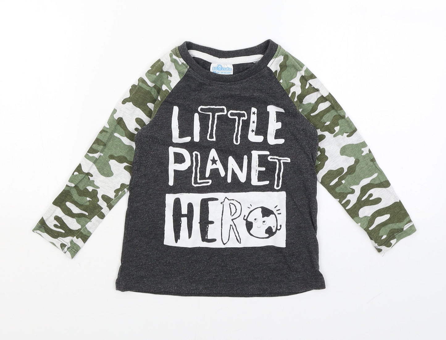 So Cute Boys Grey Camouflage  Basic T-Shirt Size 2-3 Years  - Little Planet Hero