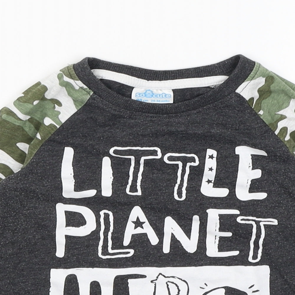 So Cute Boys Grey Camouflage  Basic T-Shirt Size 2-3 Years  - Little Planet Hero