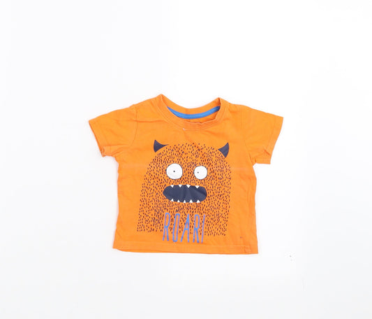 Primark Baby Orange   Basic T-Shirt Size 9-12 Months  - monster
