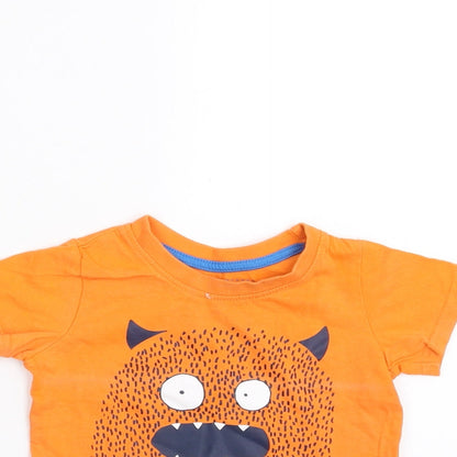 Close-up detail of Primark Baby Orange Basic T-Shirt, size 9-12, Months - monster