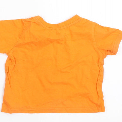 Brand and care label for Primark Baby Orange Basic T-Shirt, size 9-12, Months - monster