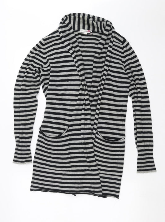 Internationale  Womens Black Striped Knit Cardigan Jumper Size 10