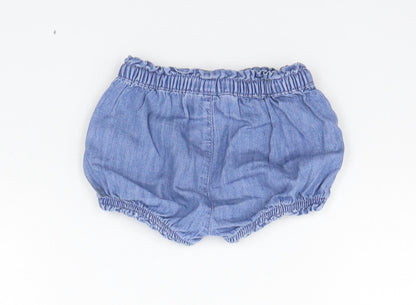 Back view of Gap girls’ blue cropped trousers, size 9-12, months - elasticated waist