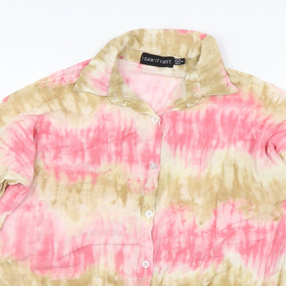 Close-up detail of I SAW IT FIRST women’s multicoloured geometric basic button-up, size UK 8