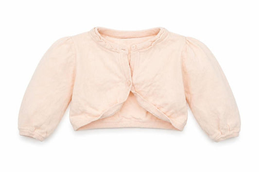 Front view of Butterfly Baby Beige Cardigan Jumper, size 9-12, Months