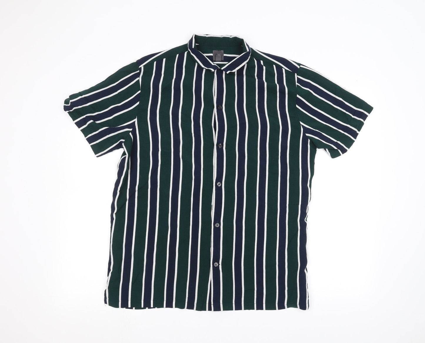 H&M Womens Green Striped  Basic Button-Up Size L