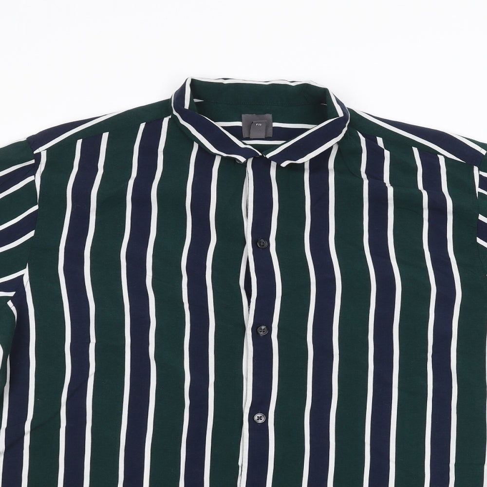 H&M Womens Green Striped  Basic Button-Up Size L