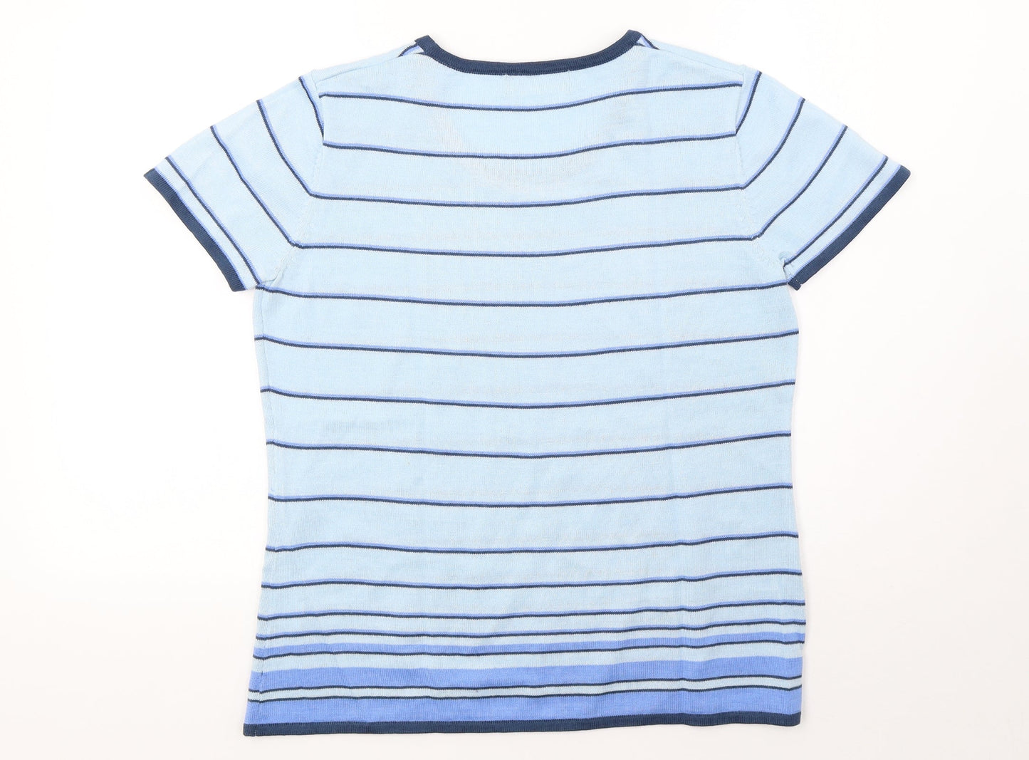 Daxon Womens Blue Striped Knit Pullover Sweatshirt Size 14