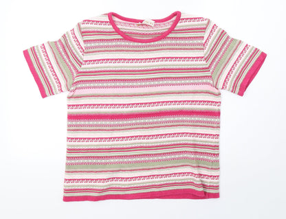 Daxon Womens Pink Striped Knit Basic T-Shirt Size 12