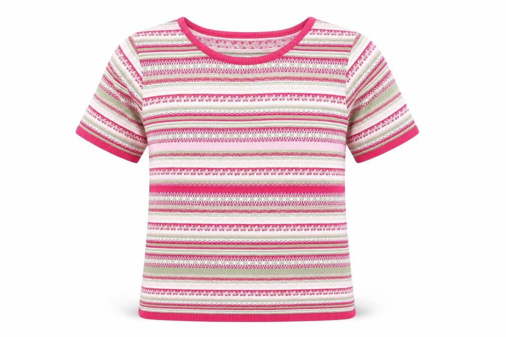 Daxon Womens Pink Striped Knit Basic T-Shirt Size 12