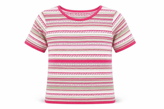 Daxon Womens Pink Striped Knit Basic T-Shirt Size 12