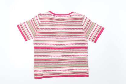 Daxon Womens Pink Striped Knit Basic T-Shirt Size 12