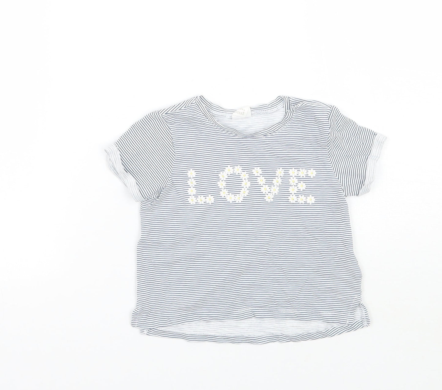Girls White Striped  Basic T-Shirt Size 6-9 Months