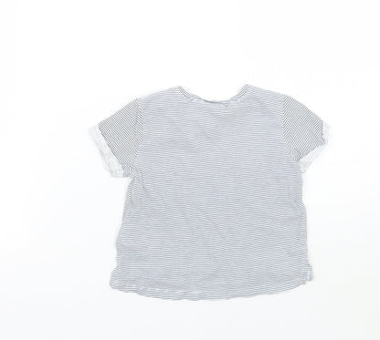Back view of girls’ white striped basic t-shirt, size 6-9, months
