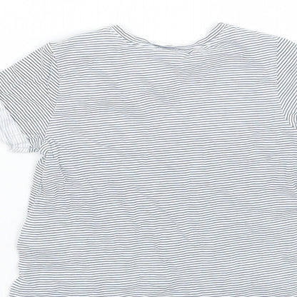 Brand and care label for girls’ white striped basic t-shirt, size 6-9, months