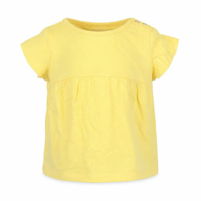 Front view of F&F girls’ yellow basic t-shirt, size 9-12, months