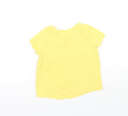 Back view of F&F girls’ yellow basic t-shirt, size 9-12, months