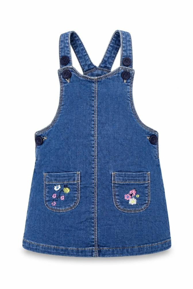 Matalan Girls Blue Floral  Pinafore/Dungaree Dress  Size 18 Months