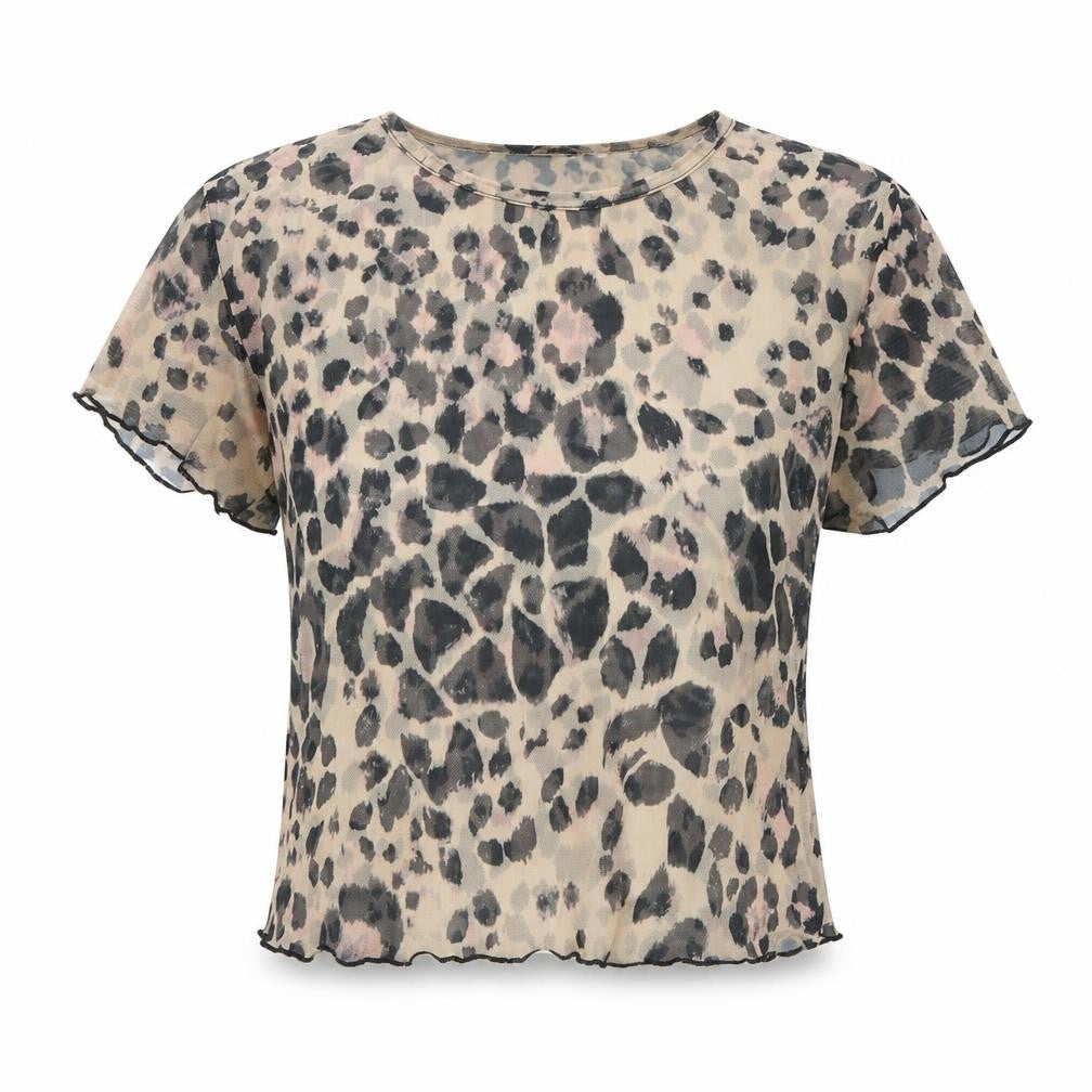 Carpe Diem Womens Brown Animal Print  Cropped T-Shirt Size S