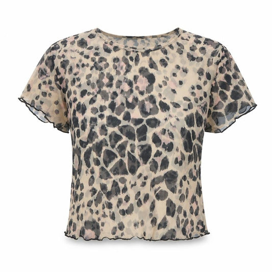 Carpe Diem Womens Brown Animal Print  Cropped T-Shirt Size S