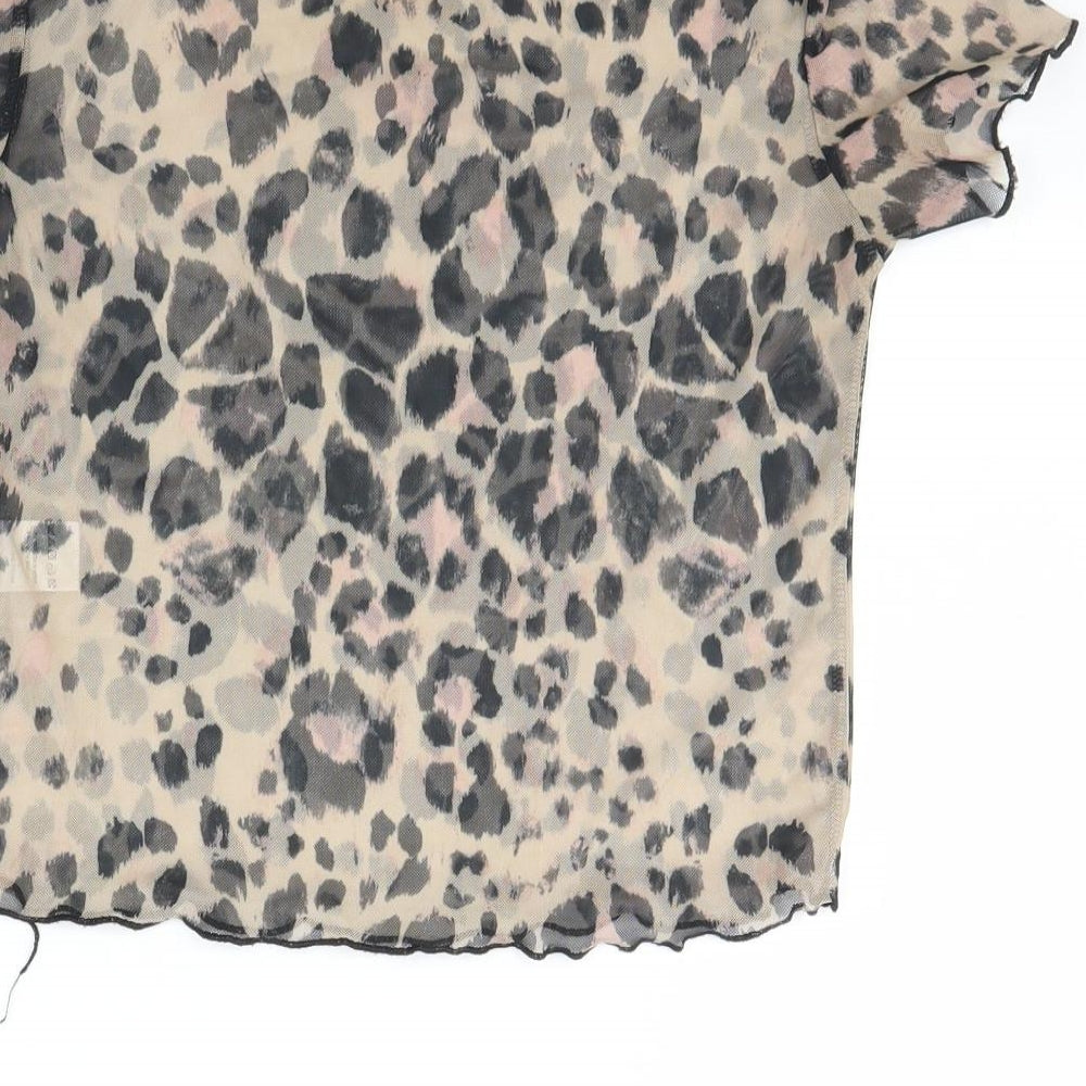 Carpe Diem Womens Brown Animal Print  Cropped T-Shirt Size S