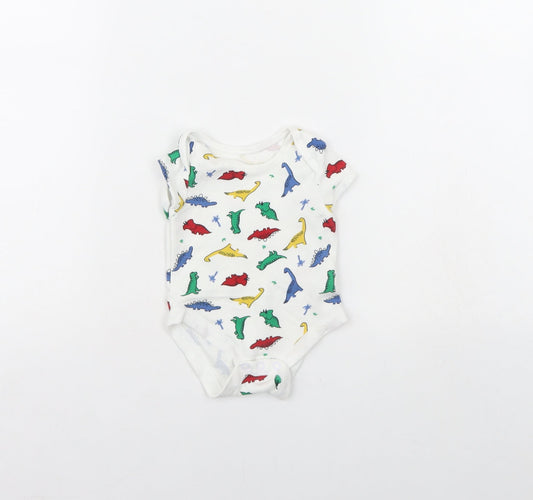 Primark Baby White Animal Print  Babygrow One-Piece Size 0-3 Months  - Dinosaur
