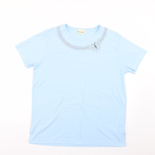isabelle Womens Blue Geometric  Basic T-Shirt Size M