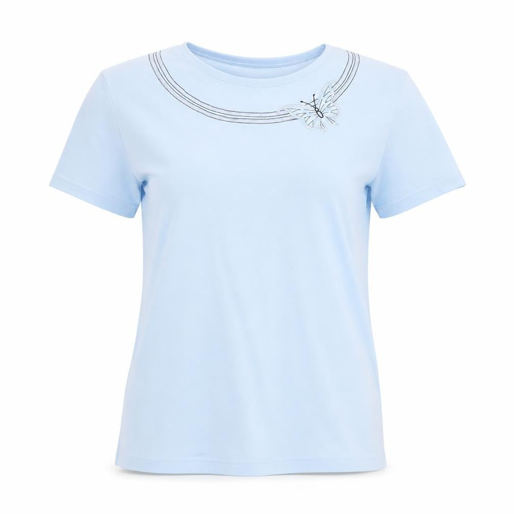 isabelle Womens Blue Geometric  Basic T-Shirt Size M