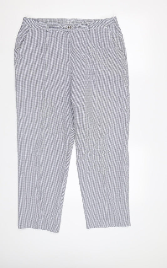M&S Womens Blue Check  Trousers  Size 14 L26 in