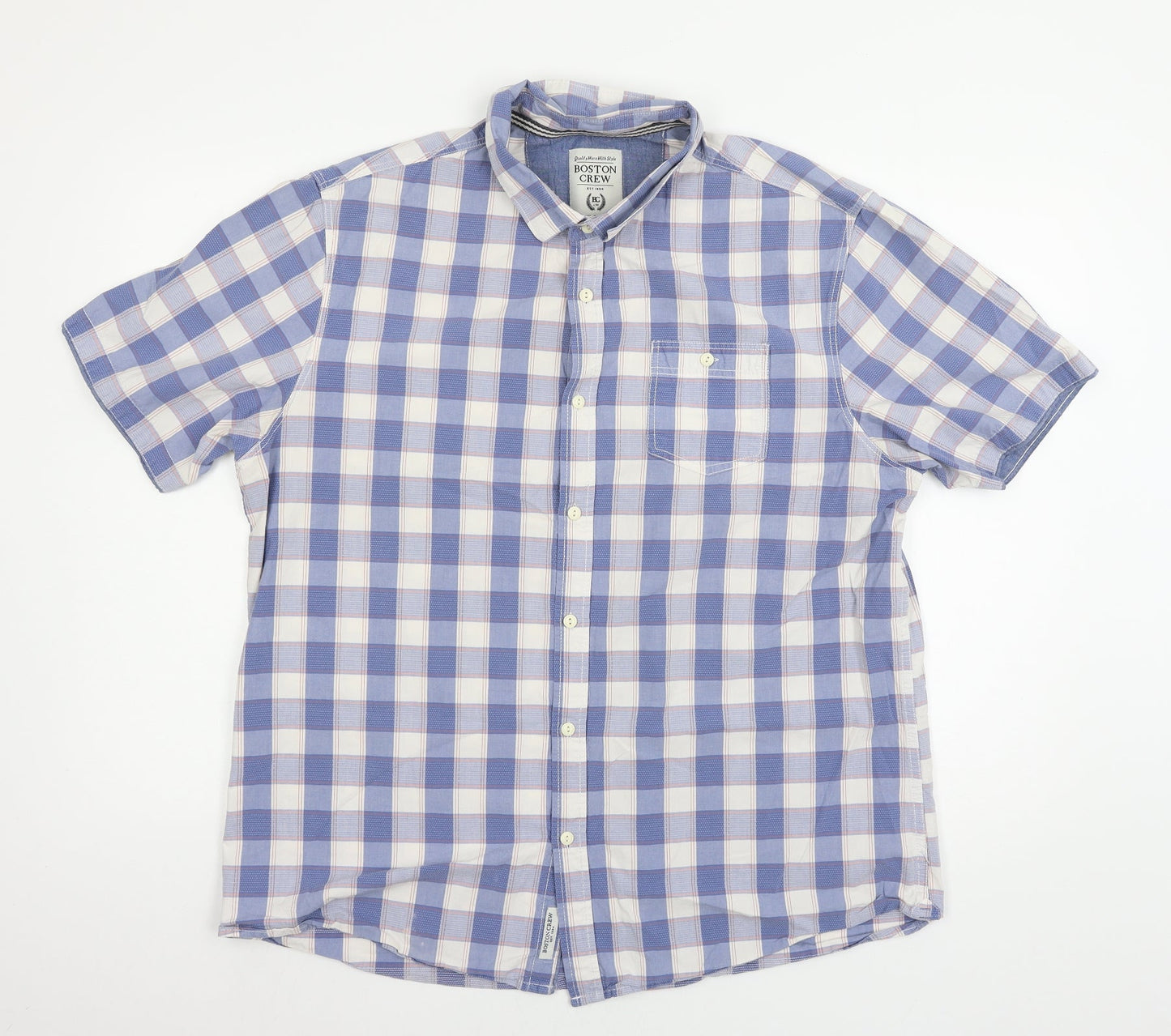 Boston Crew Mens Blue Check   Button-Up Size XL