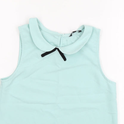 Close-up detail of Candy Cou girls’ blue basic blouse, size 12-13, years
