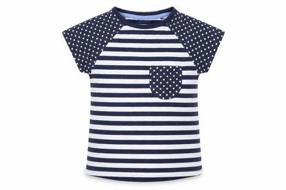 Front view of Tu girls’ multicoloured striped basic t-shirt, size 18-24, months