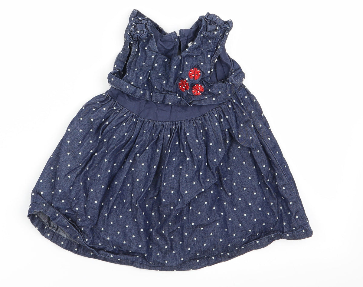 Additional front view of baby club girls’ blue polka dot fit & flare, size 9-12, months