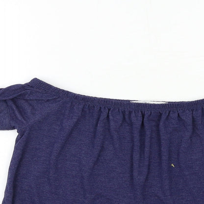 Close-up detail of net women’s blue basic blouse, size UK 6