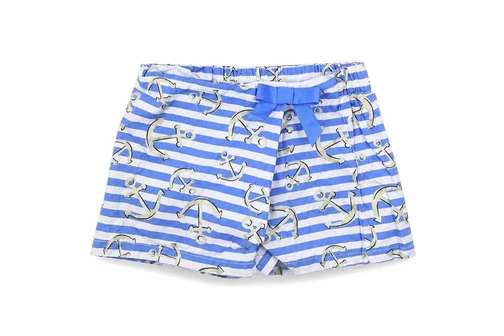Preworn Girls Blue Striped  Wrap Shorts Size 7 Years