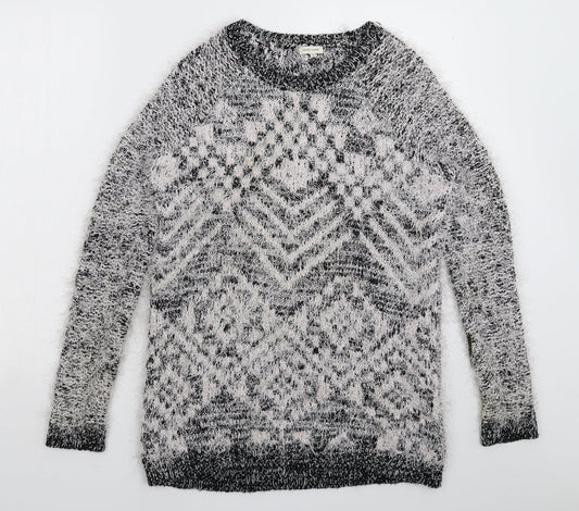 River Island Womens Silver Geometric Knit Pullover Jumper Size 10