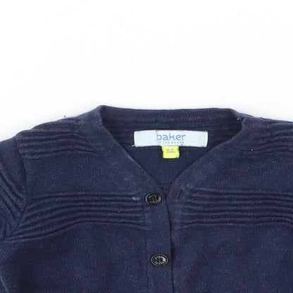 Close-up detail of Debenhams girls’ blue cardigan jumper, size 6-9, months