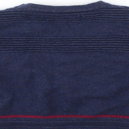 Brand and care label for Debenhams girls’ blue cardigan jumper, size 6-9, months