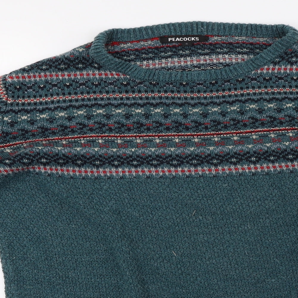 Peacocks Mens Green Geometric Knit Pullover Sweatshirt Size S