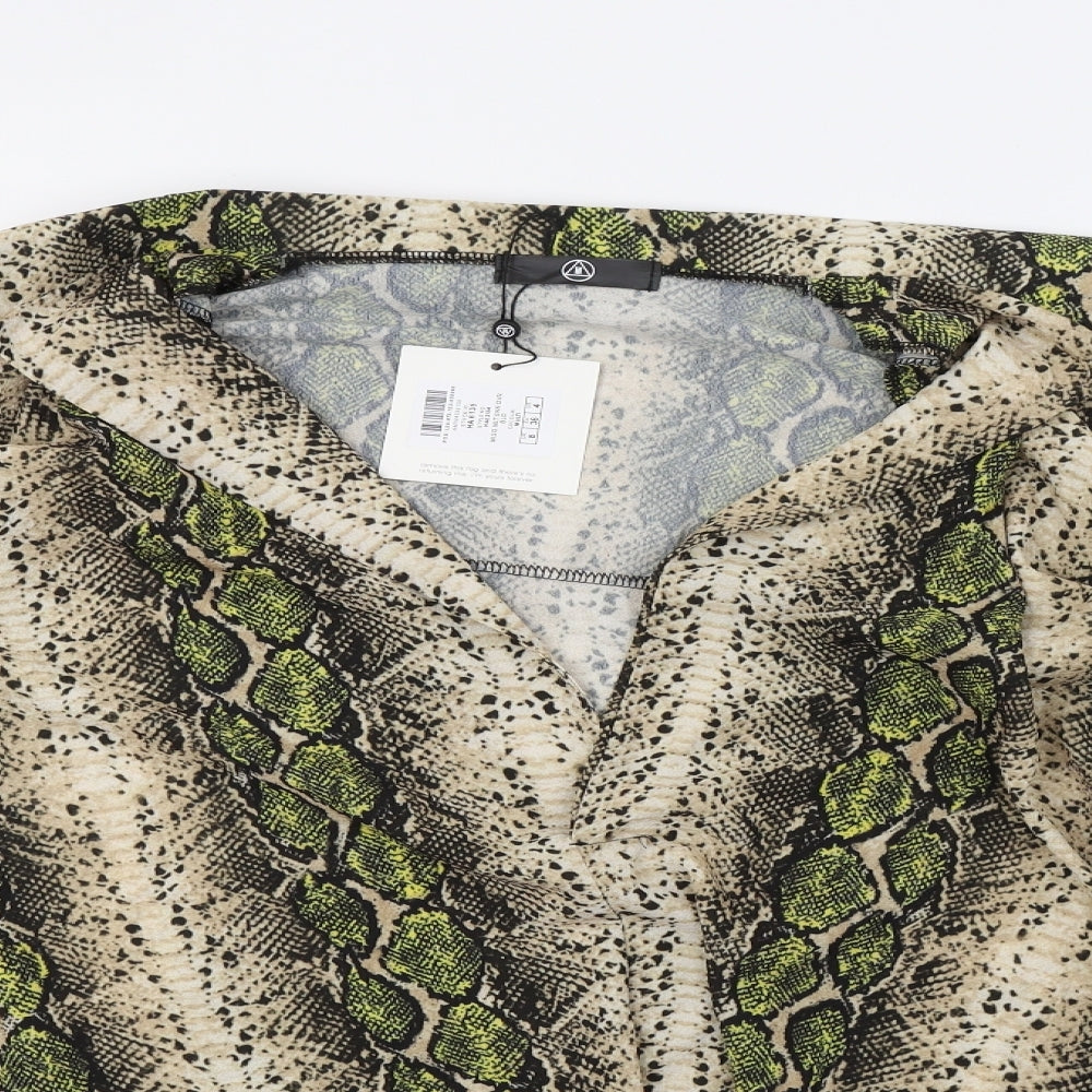 Missguided Womens Green Animal Print  Basic Blouse Size 8