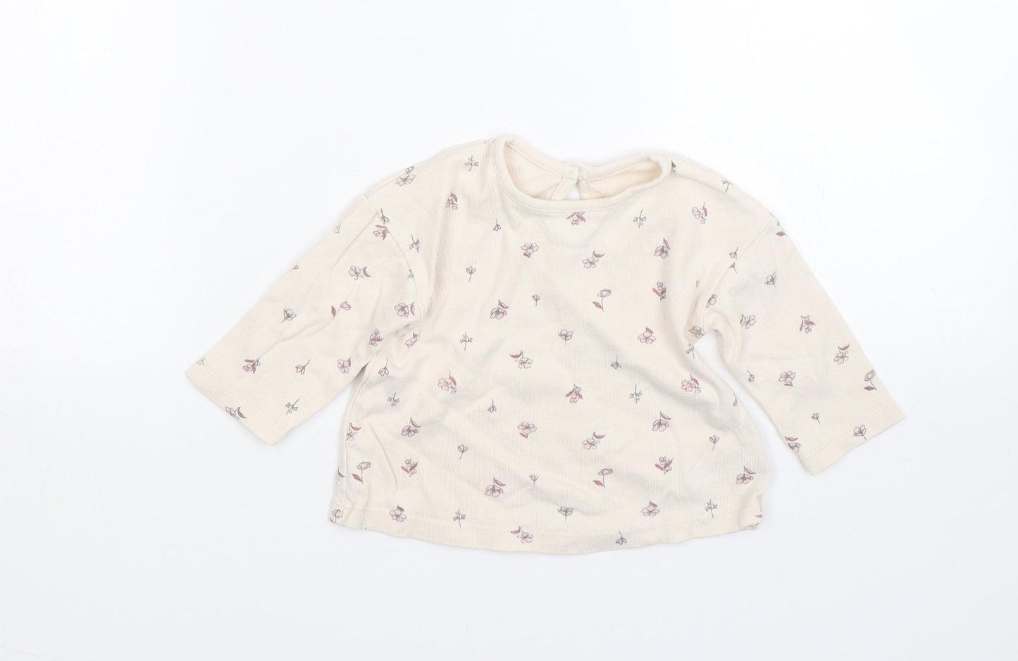 George Girls Beige Floral  Basic T-Shirt Size 3-6 Months