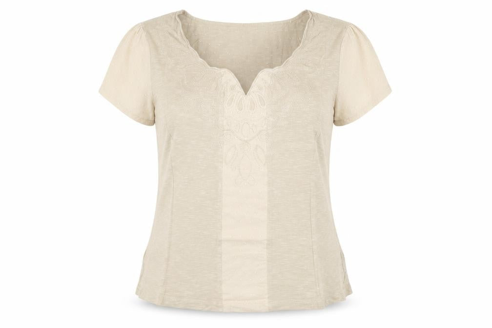 Marks & Spencer Womens Beige   Basic Blouse Size 14  - Embroidered detail