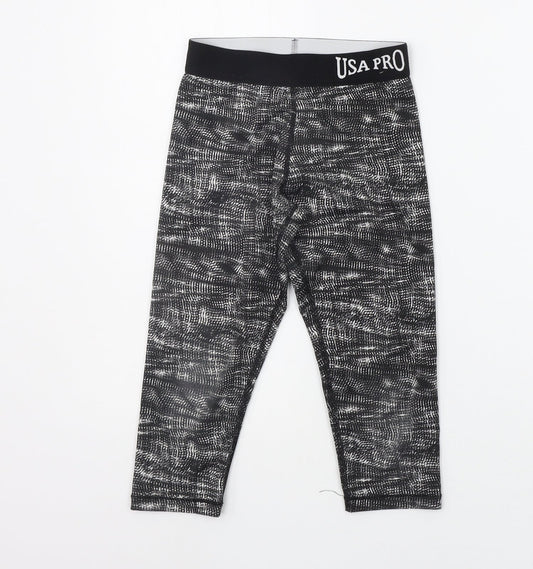 USA Pro Girls Black Geometric  Jegging Trousers Size 7-8 Years - Elasticated Waist