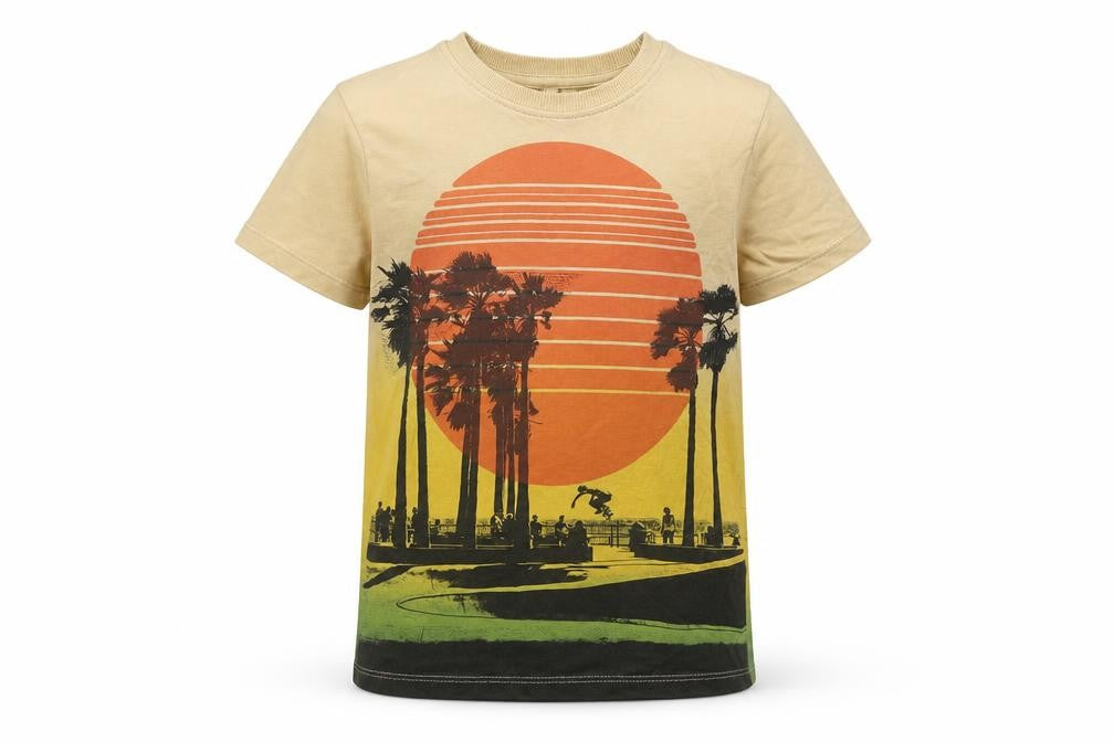 Marks & Spencer Girls Beige Geometric  Basic T-Shirt Size 7-8 Years  - palm trees
