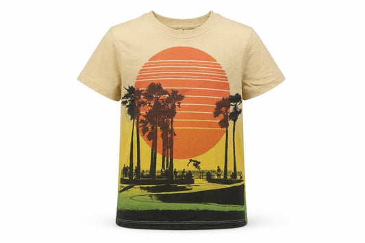 Marks & Spencer Girls Beige Geometric  Basic T-Shirt Size 7-8 Years  - palm trees